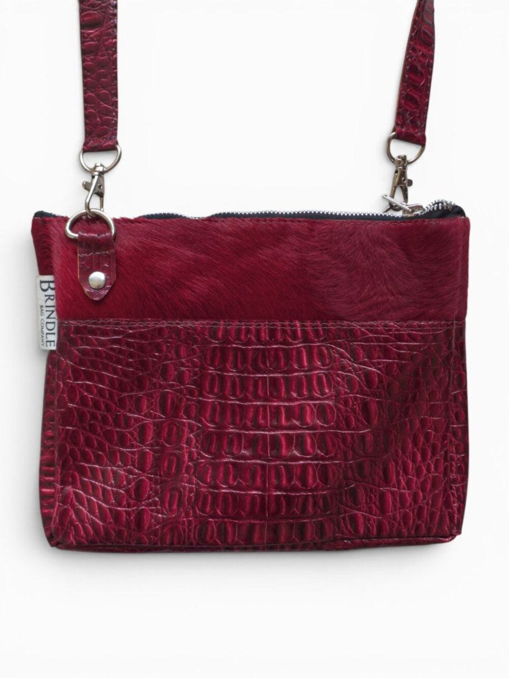 Brindle Bag Co Red Leather Crossbody Hair-On Hide Snakeskin Texture Small USA